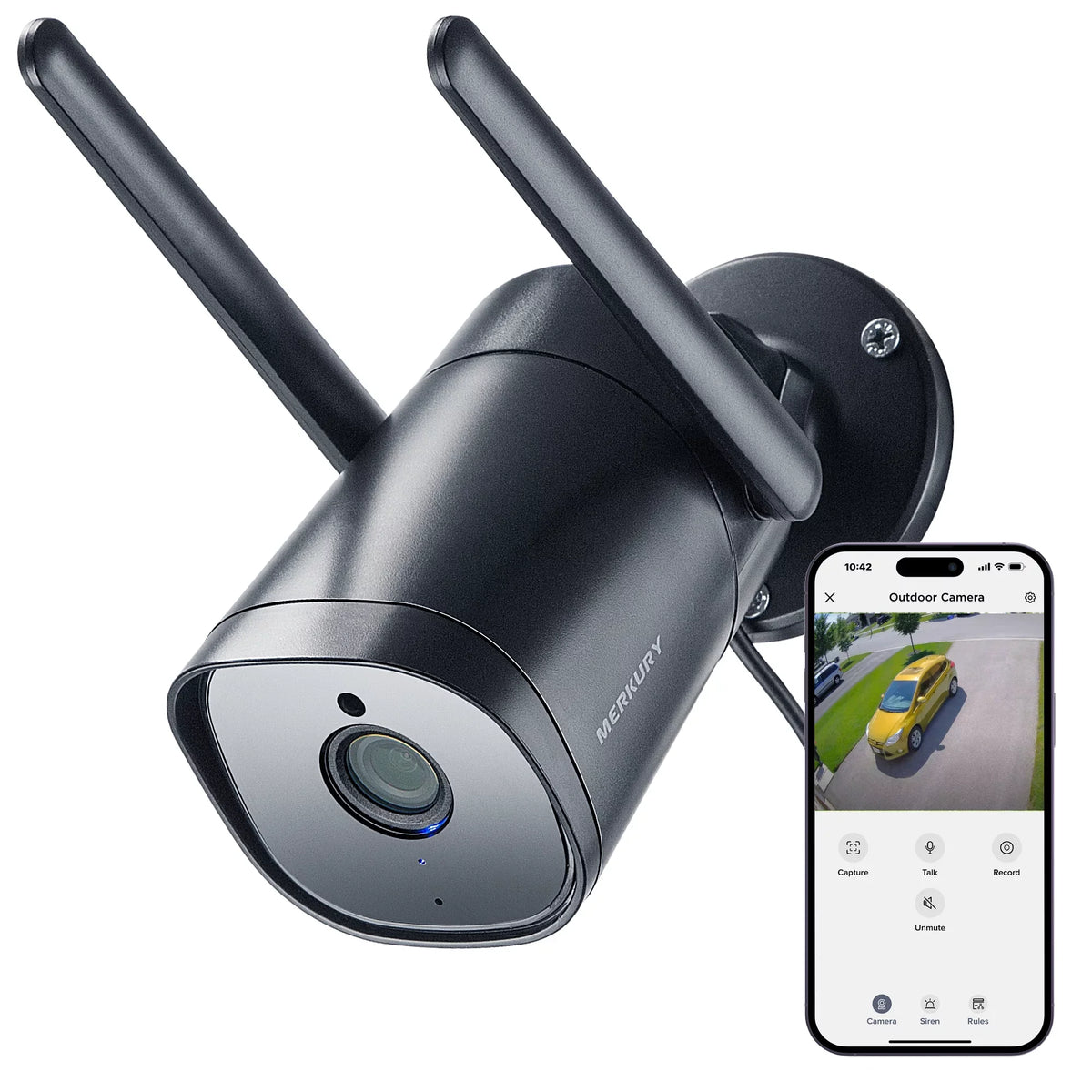 Merkury Smart 1080P Smart Outdoor Security Camera - Weatherproof, Night Vision, 2-Way Audio, Black, Wi-Fi