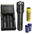 Combo: Nitecore P20 V2 Tactical LED Flashlight - CREE XP-L2 V6 - 1100 Lumens w/NL189 Battery, D2 Charger +2x Free Eco-Sensa CR123A Batteries