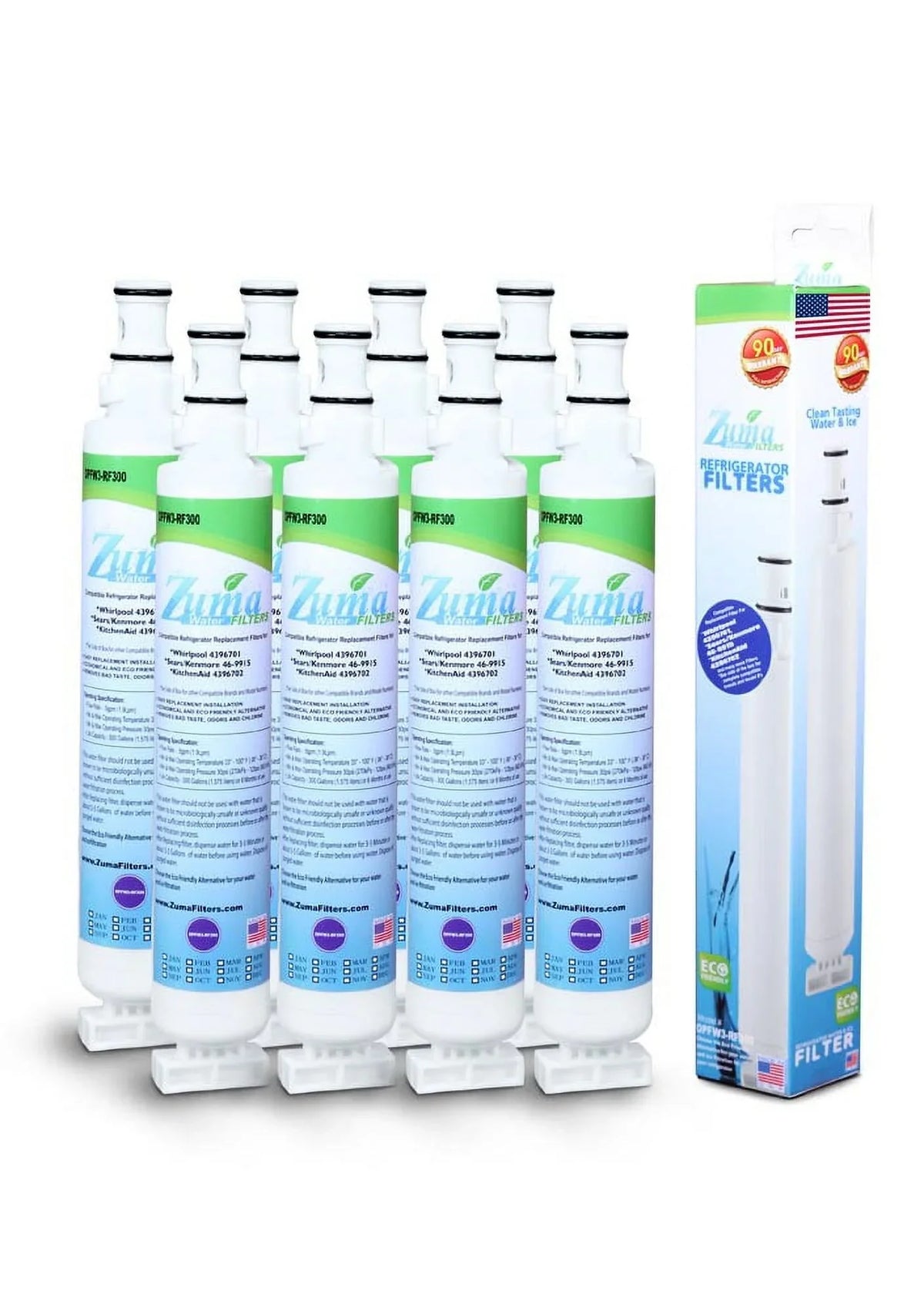 ZUMA Brand , aqua and Ice Filter , Model # OPFW3-RF300 , matching with Whirlpool® EFF-6001A - 8 Pack - Made in U.S.A.