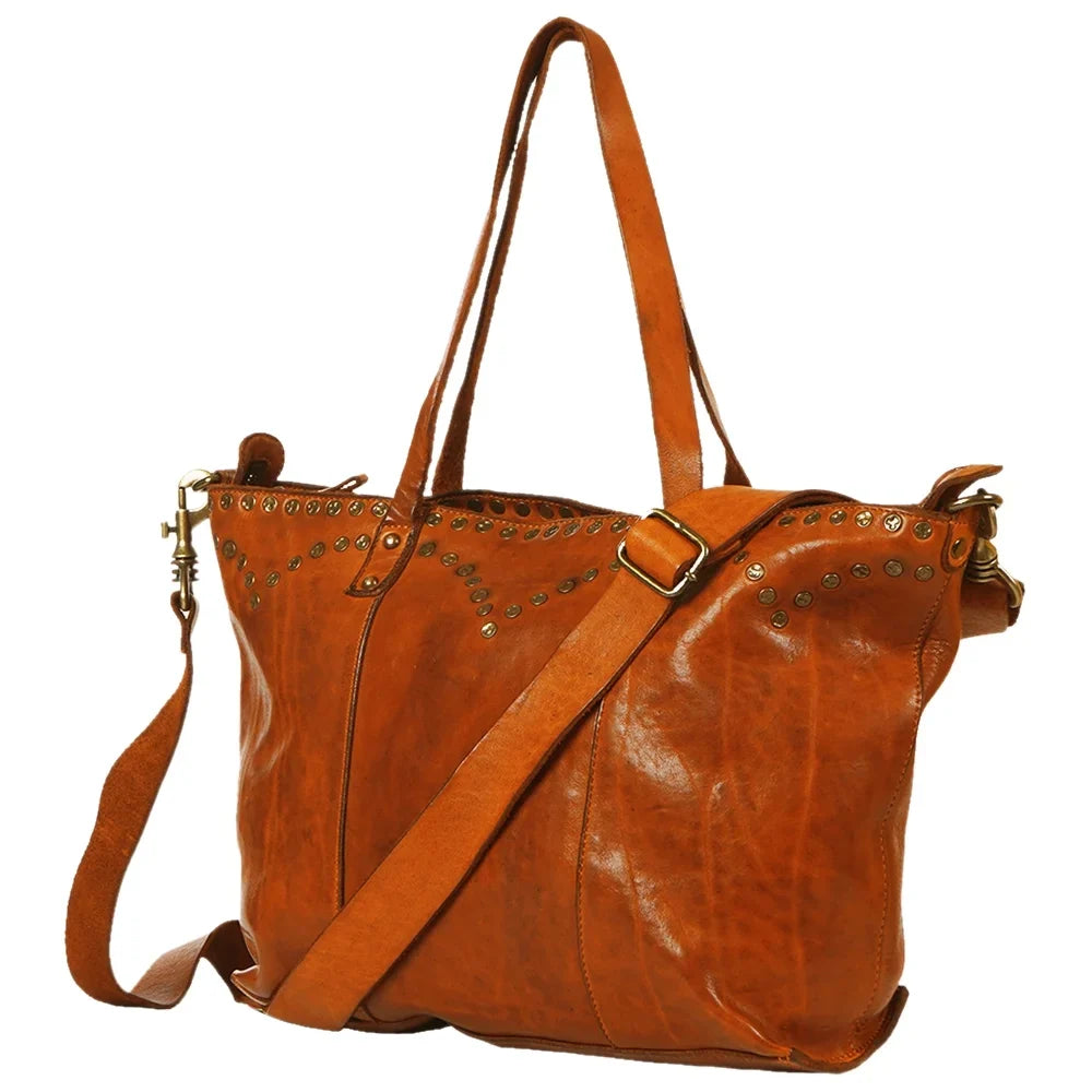 SW Spaghetti Western Swc135Acg Tote Vintage Handmade Drum Dyed Genuine European Cowhide Leather Women Bag Western Handbag Purse