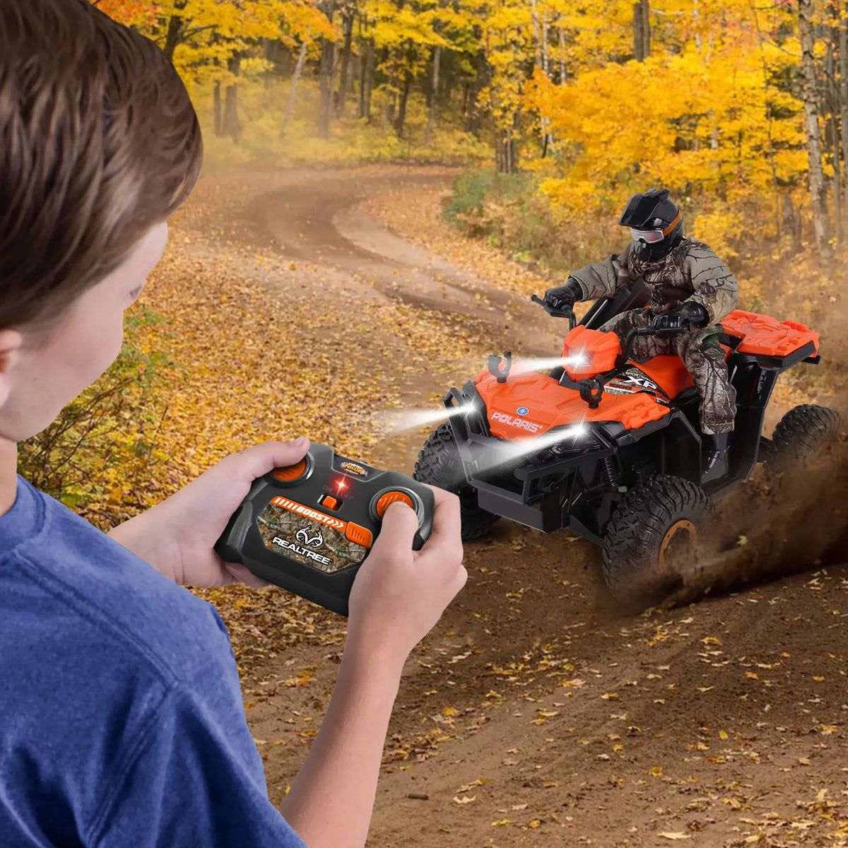 NKOK RealTree 1:8 Scale Radio Control Polaris Sportsman XP - #81433, With Turbo Boost & Rider, 2.4 GHz RC, RealTree Edge Camouflage, Officially Licensed, Ages 6+