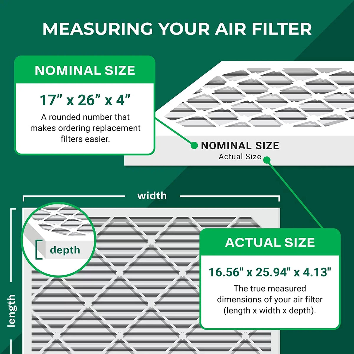 Filterbuy 17x26x4 MERV 8 Pleated HVAC AC Furnace Air Filters for Lennox x6664 (4-Pack)