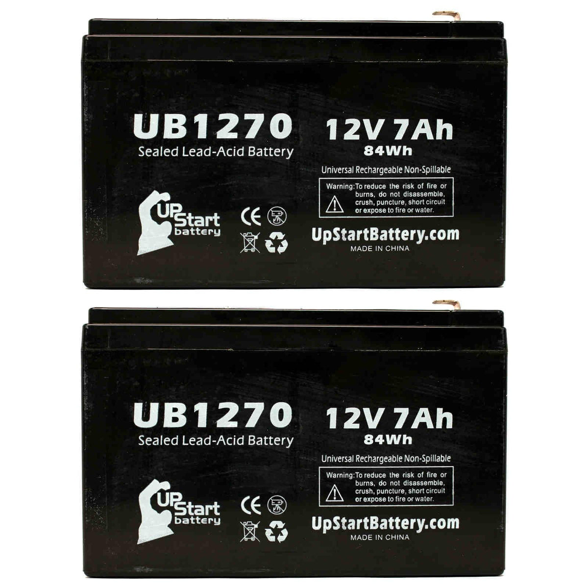 2x Pack - suitable APC BACK-UPS PRO 420 BP420SC Battery - Replacement UB1270 Universal Sealed Lead Acid Battery (12V, 7Ah, 7000mAh, F1 Terminal, AGM, SLA) - Includes 4 F1 to F2 Terminal Adapters
