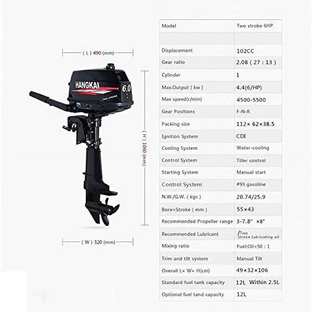 MONIPA 6  2-Stroke Outboard Motor Tiller Shaft Inflatable Fishing ship Marine Engine liquid Cooling CDI System