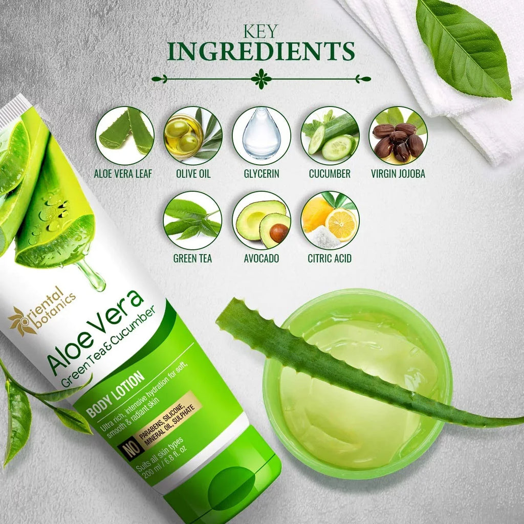 Oriental Botanics Aloe Vera, Green Tea & Cucumber Body Lotion | No Paraben & SLS - 200ml