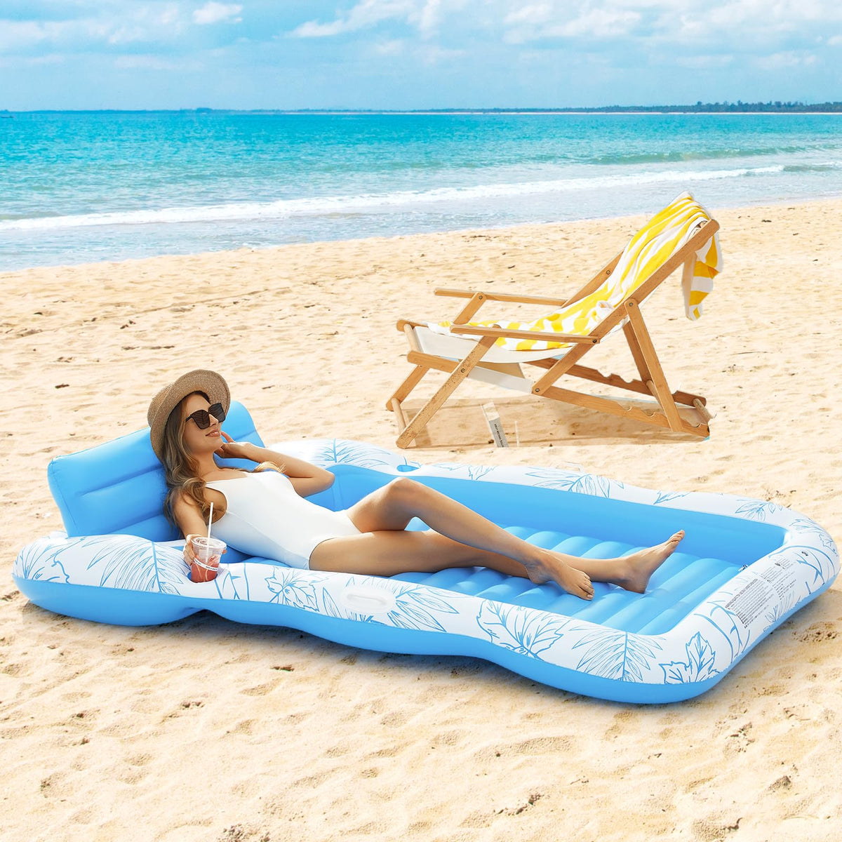 Inflatable Tanning Pool Lounger Float -4 in 1 Sun Tan Tub Sunbathing Pool Lounge Raft Floatie Toys liquid Filled Tanning Bed Mat Pad for Adult Blow Up Kiddie Pool Kids Ball Pit Pool L