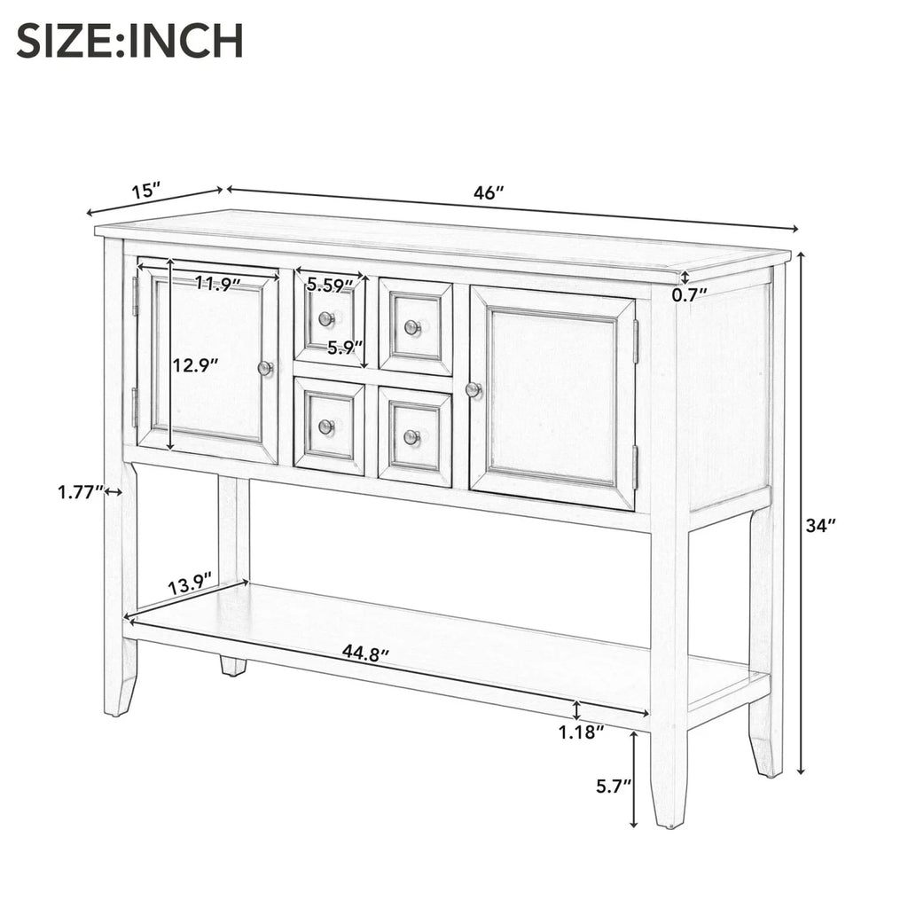 TREXM Cambridge Series Ample Storage Vintage Console Table with Four Small Drawers and Bottom Shelf for Living Rooms  Entrances and Kitchens (Light Navy  OLD SKU  WF190263AAH)