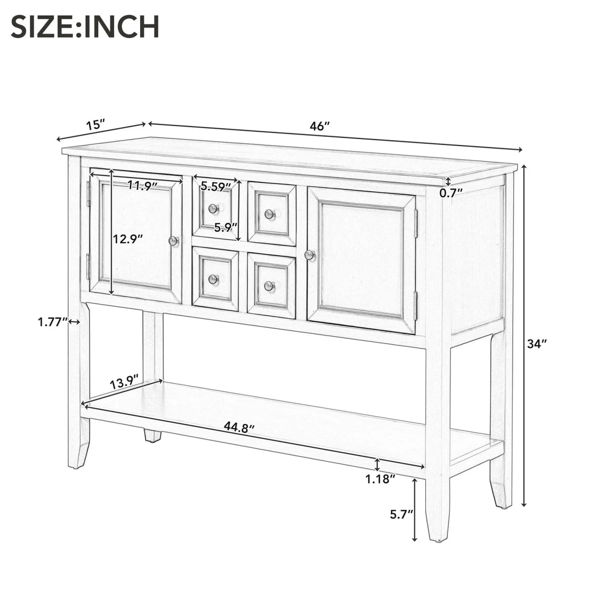 TREXM Cambridge Series Ample Storage Vintage Console Table with Four Small Drawers and Bottom Shelf for Living Rooms  Entrances and Kitchens (Light Navy  OLD SKU  WF190263AAH)