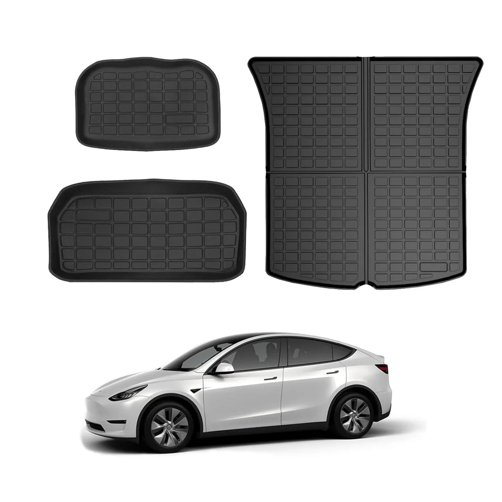 KIKIMO Tesla Model Y Storage Mat and Cargo Liners, Tesla Model Y Accessories, All climate Trunk Mat, Waterproof Rear Cargo Mat Custom Fit for Tesla, Heavy Duty Floor Mats