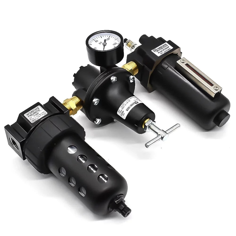 Interstate Pneumatics WC1081HDGP 1/2" â€ Large "T" Handle Poly Bowl Filter Regulator Lubricator - Integral Combo Made in USA
