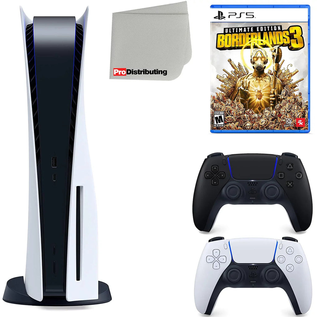 Playstation 5 Disc Version ( PS5 Disc) with Midnight Black Extra Controller, Borderlands 3 Ultimate Edition and Microfiber Cleaning Cloth Bundle