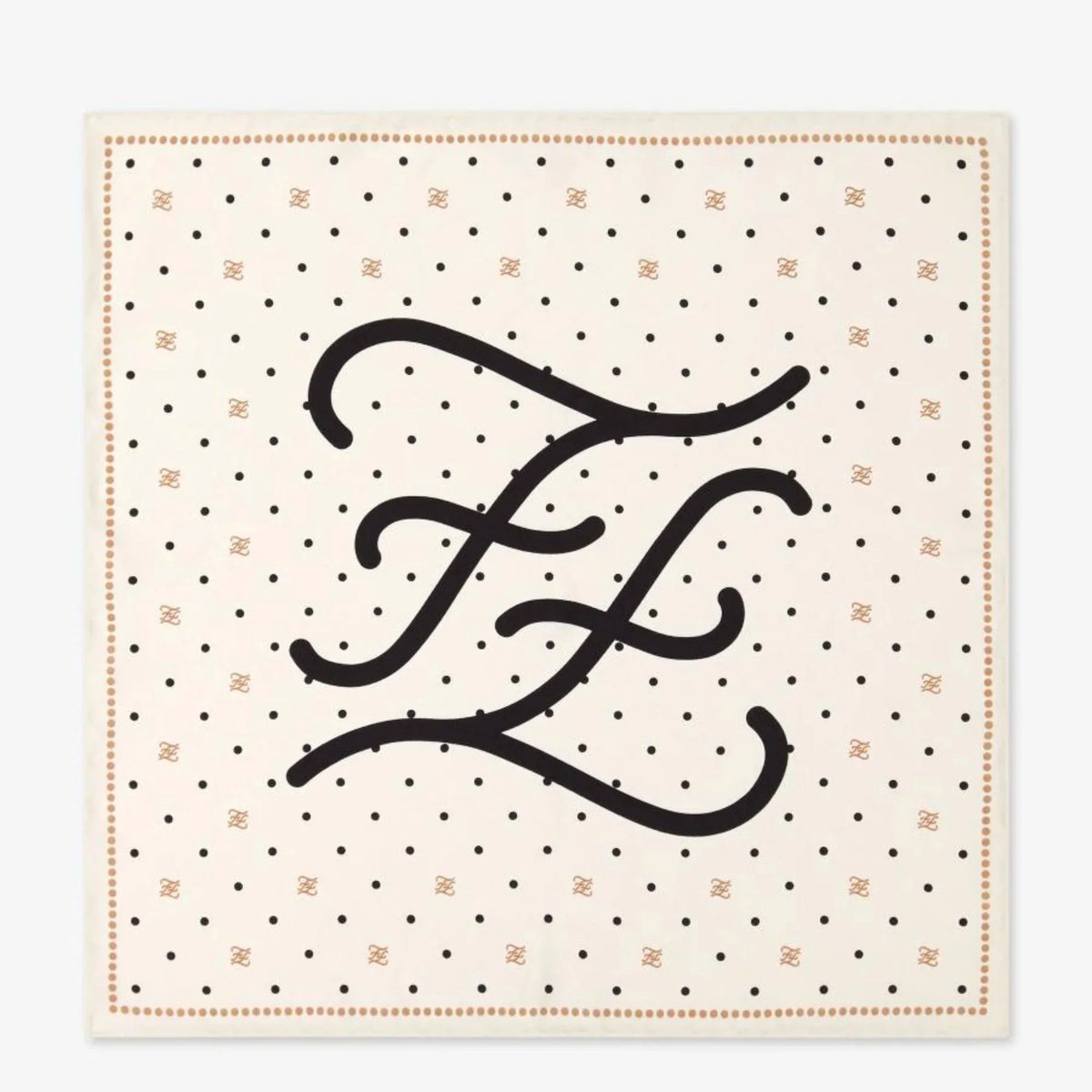 Fendi FF Karligraphy Black Logo Ivory Silk Scarf 33 cm FXT337