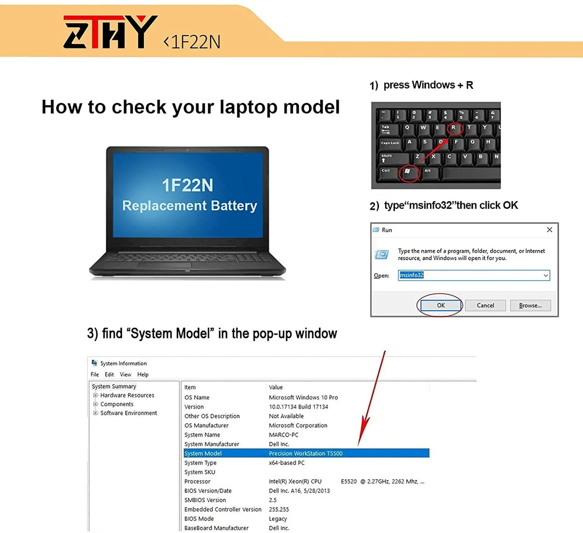 ZTHY New 1F22N Laptop y Replacement for  Alienware M15 P79F M17 R1 P37E P37E001  G7 7590 G7 7790 G5 5590