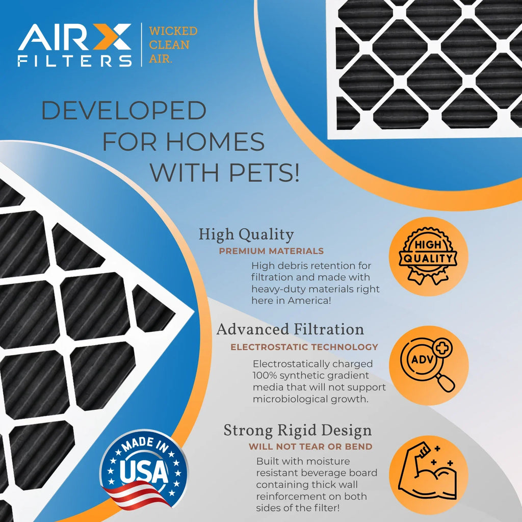 6 Pack. 12x12x1 Air Filter Odor Eliminator Carbon Filter MERV 8 Comparable to MPR 700 & FPR 5 AC HVAC Premium USA Made 12x12x1 Furnace Filters by AIRX FILTERS WICKED CLEAN AIR
