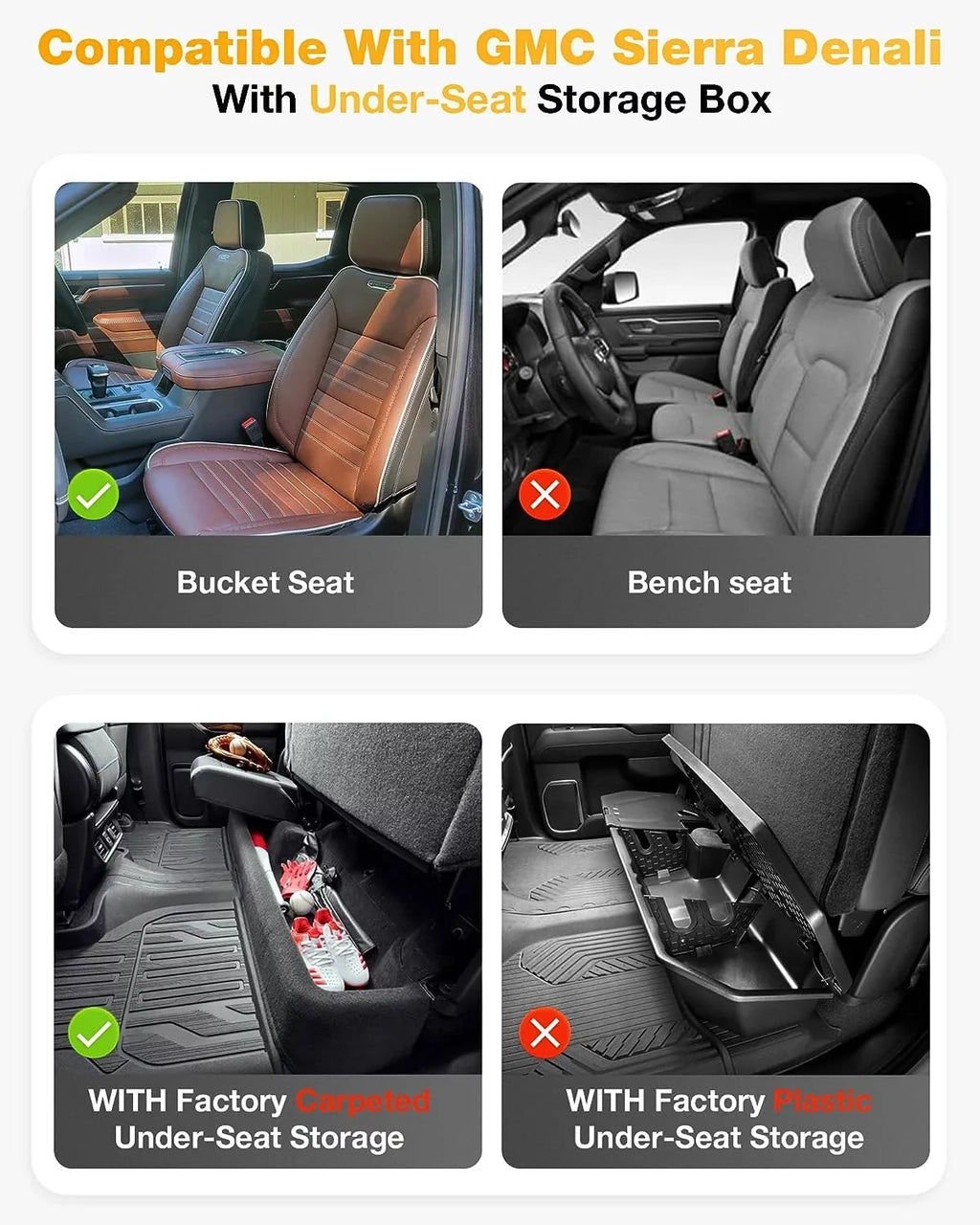 3W Floor Mats for 2019-2023 Chevrolet Silverado/GMC Sierra 1500 & &2020-2024 Chevrolet Silverado/GMC Sierra 2500 HD/3500HD Crew Cab (Don't Fit Double Cab), For with Factory Carpeted Storage