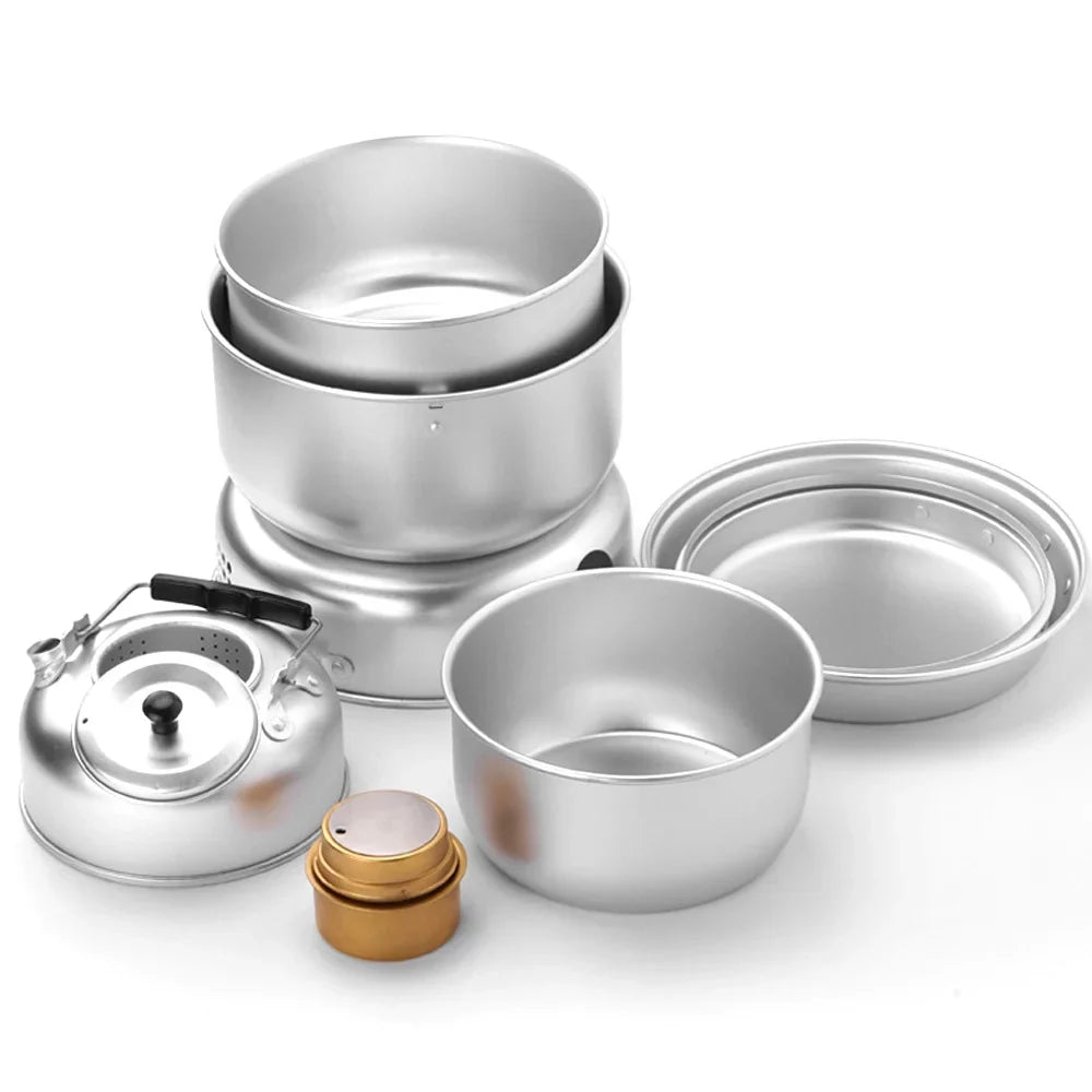 walmeck 10pcs Camping Stove Kit Camping Pot Pan Stove Set for Camping Cooking Backpacking