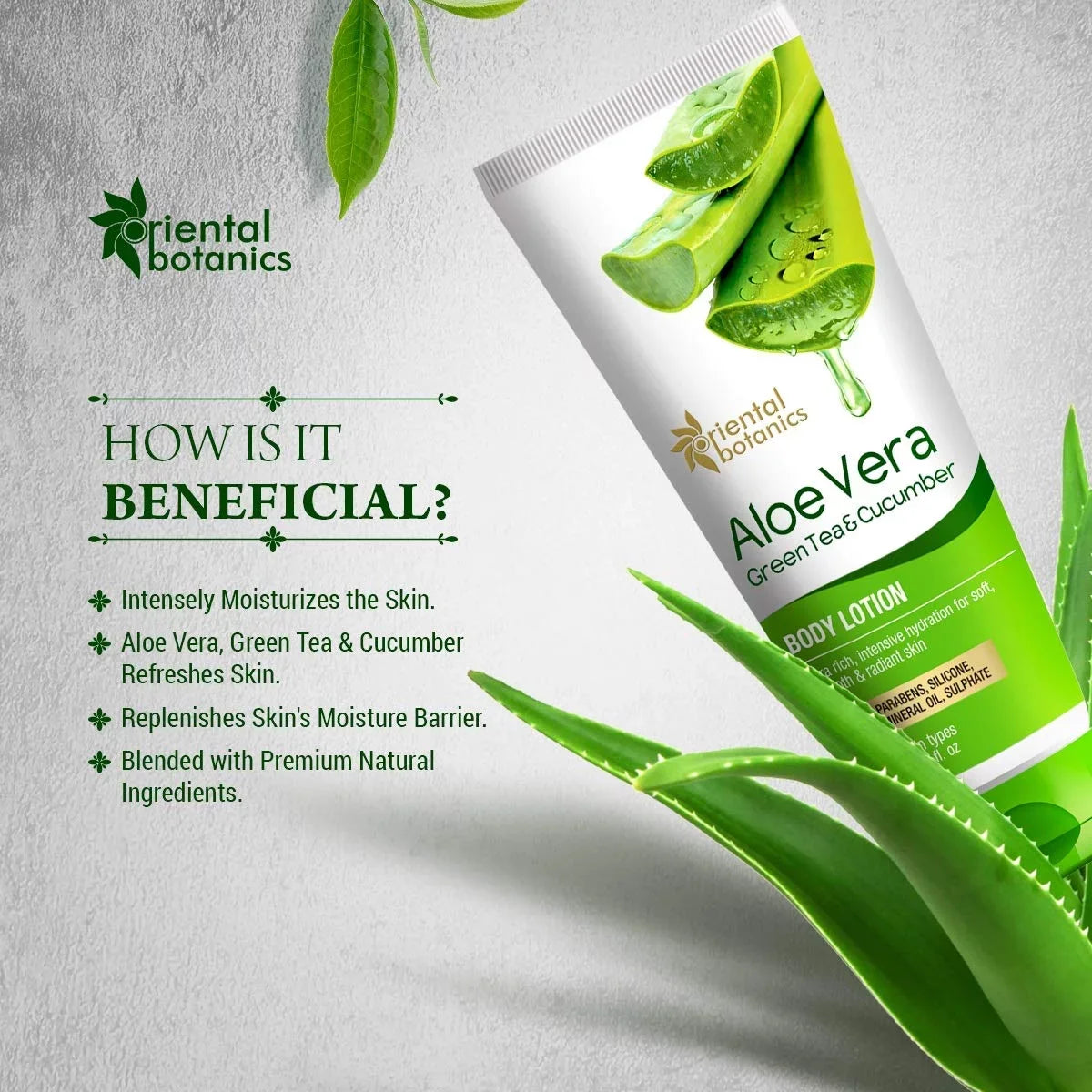 Oriental Botanics Aloe Vera, Green Tea & Cucumber Body Lotion | No Paraben & SLS - 200ml