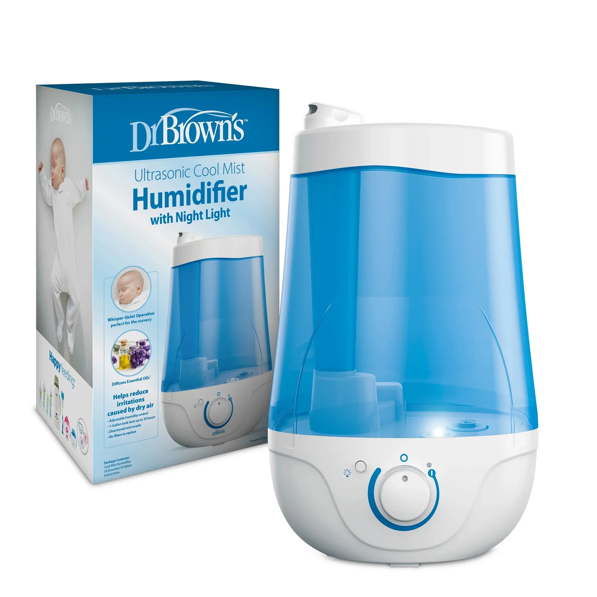 Brown's Cool Mist Ultrasonic Humidifier for Baby with Optional Diffuser and Night Light, Nursery. Dr