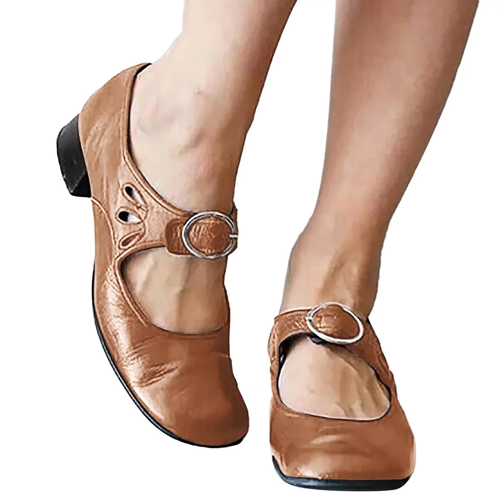 SZXZYGS Womens Shoes Dressy Casual Wide Width Leisure Women's Four Seasons Solid Color Non Slip Square Heels Round Toe Breathable Buckle Strap Lazy Cloth Shoes Easter Summer 2024