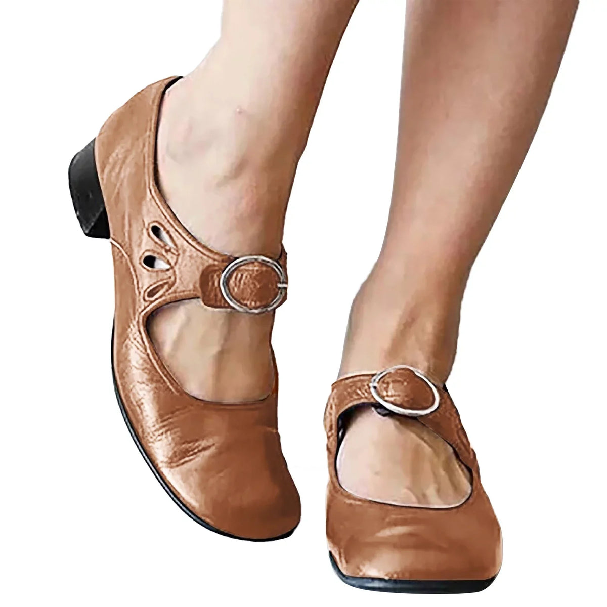 SZXZYGS Womens Shoes Dressy Casual Wide Width Leisure Women's Four Seasons Solid Color Non Slip Square Heels Round Toe Breathable Buckle Strap Lazy Cloth Shoes Easter Summer 2024