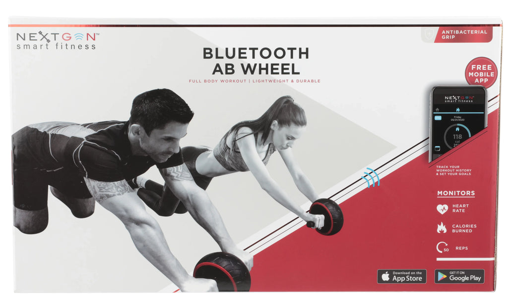 NextGen Smart Fitness Bluetooth Ab Wheel with Molded Finger Assist Grips, Free App to Track your Workout