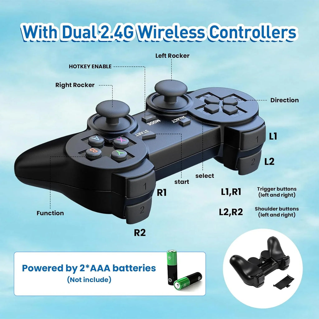Retro Game Stick Emulator Console - Preloaded 12000+ Classic Retro Games,9 Emulators,Plug and Play Video Games for TV,Nostalgia Stick Support 4K HDMI Port,2 Wireless Gamepads(64G)