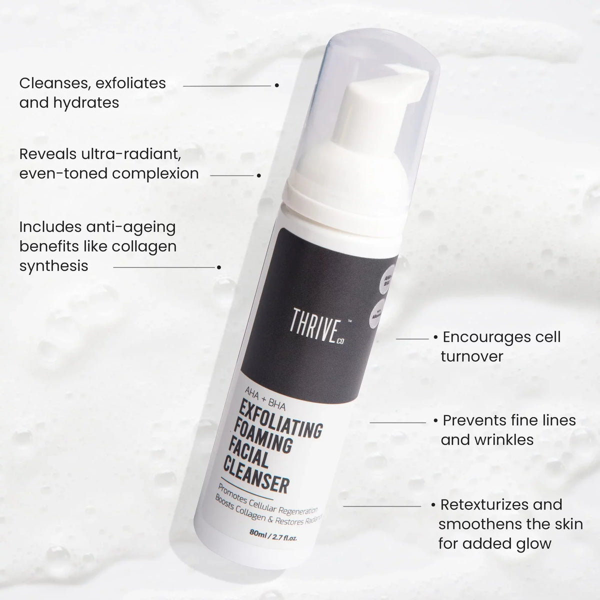 Thriveco Exfoliating Face Wash With Aha+Bha | 80 Ml | Gently Exfoliates Dull, Dead Skin For A Healthy, Radiant Complexion