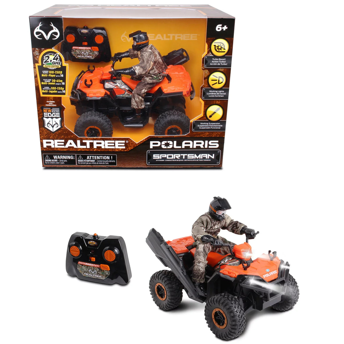 NKOK RealTree 1:8 Scale Radio Control Polaris Sportsman XP - #81433, With Turbo Boost & Rider, 2.4 GHz RC, RealTree Edge Camouflage, Officially Licensed, Ages 6+