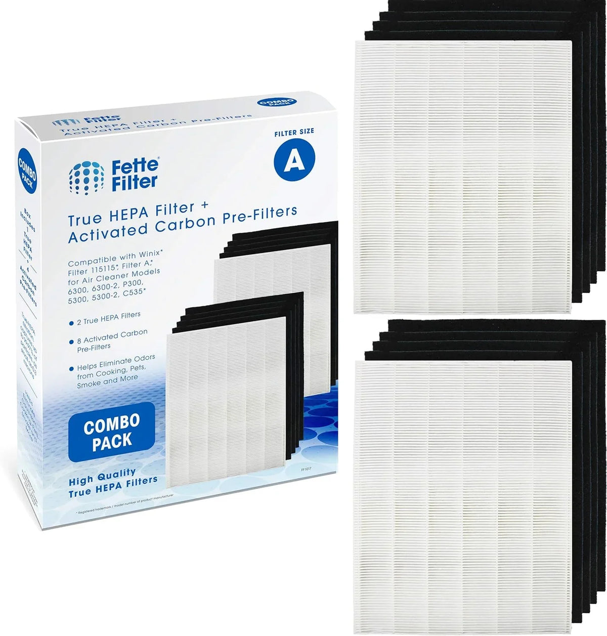 Fette Filter - 115115 Premium True HEPA H13 Filter suitable with Winix Filter A 115115 Size 21 Plasma Wave Air Purifier AM90 P300 5300 5500 5300-2 6300-2 6300 C909 9800 C535 - Pack of 1 + 4