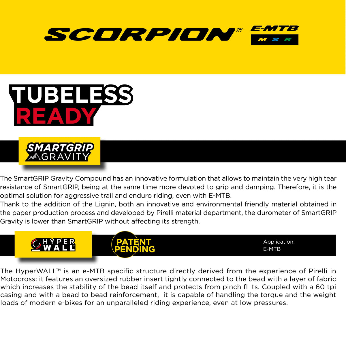 Pirelli Scorpion E-MTB M 29 x 2.6 Mountain Bicycle Tire, Versatile E-Mountain Bike Tire for Trail and Enduro Use, Mixed Terrain, E-Bike MTB, Tubeless Ready Clincher TLR + SmarTUBE 23/32-622