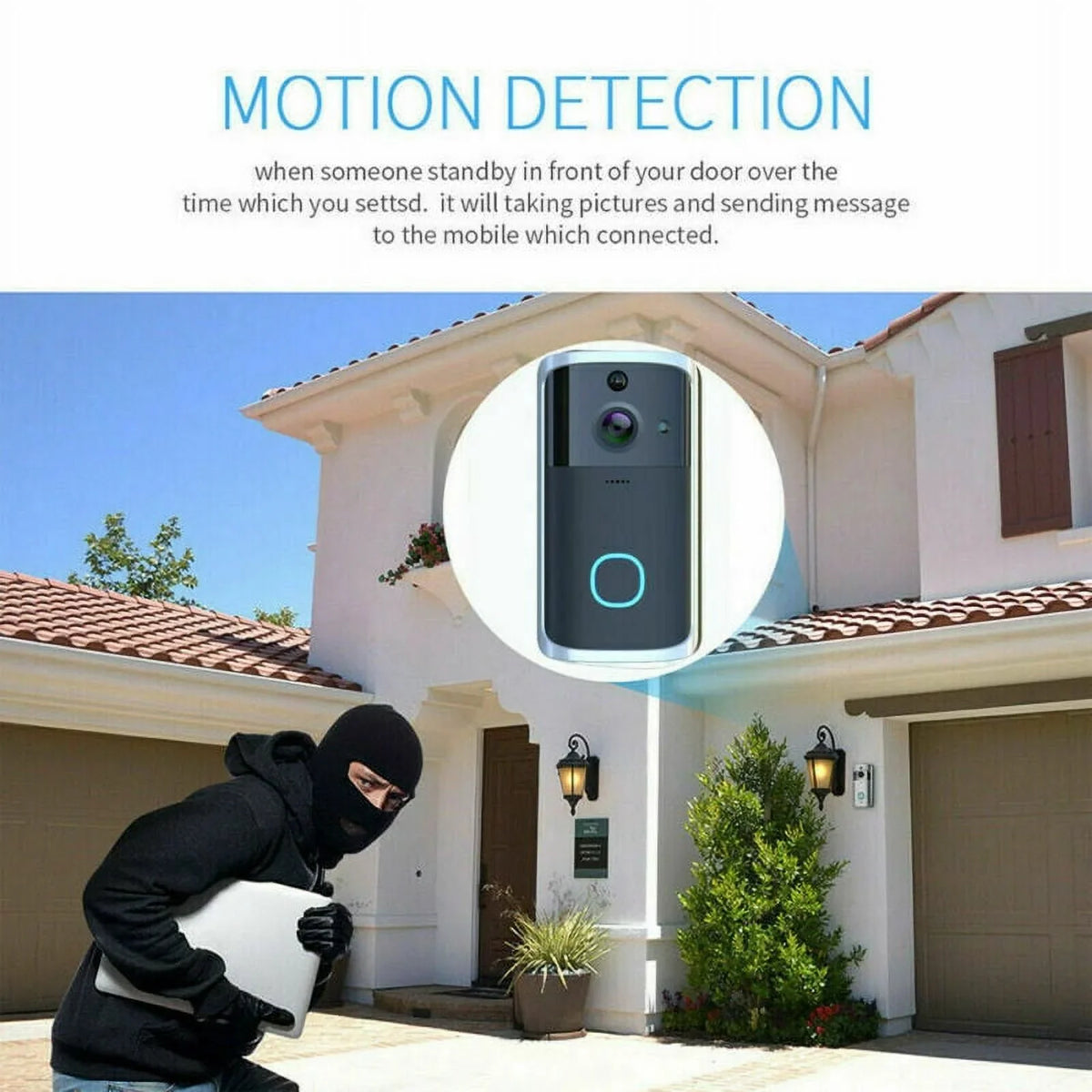 WiFi Visual Ring Smart Doorbell Smart Home Wireless Camera Video Door Bell Phone Intercom Homekit Security Automation Module-Black