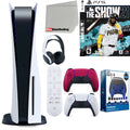 Playstation 5 Disc Version ( PS5 Disc) with Cosmic Red Extra Controller, Headset, Media Remote, MLB The Show 21, Accessory Starter Kit and Microfiber Cleaning Cloth Bundle