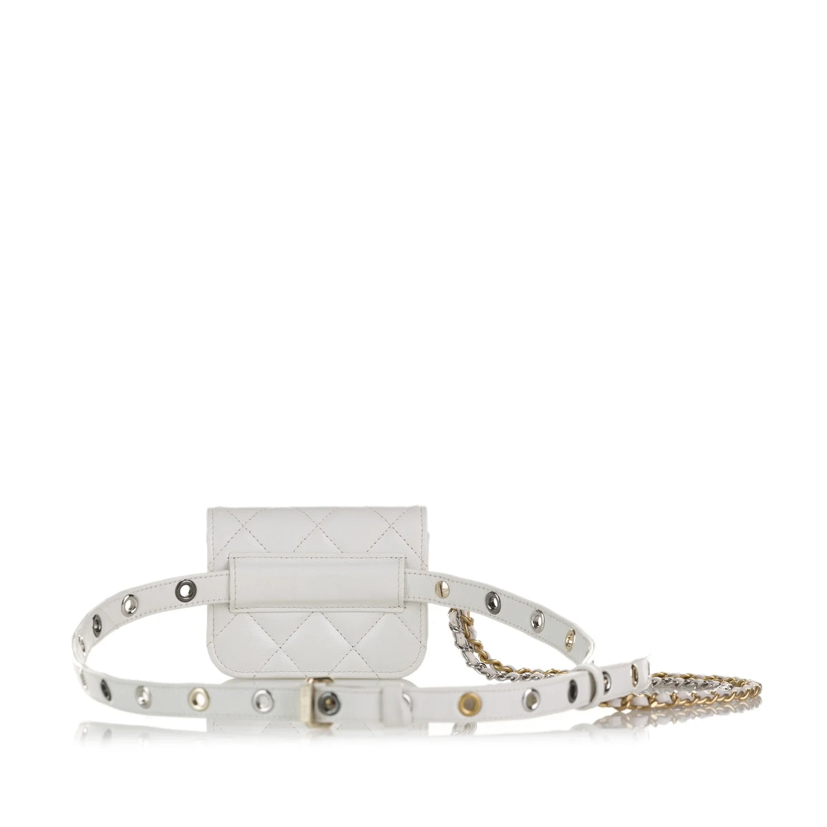 Pre-Owned Authenticated Chanel Punk Chain Belt Bag Lambskin Leather White Unisex (Good)