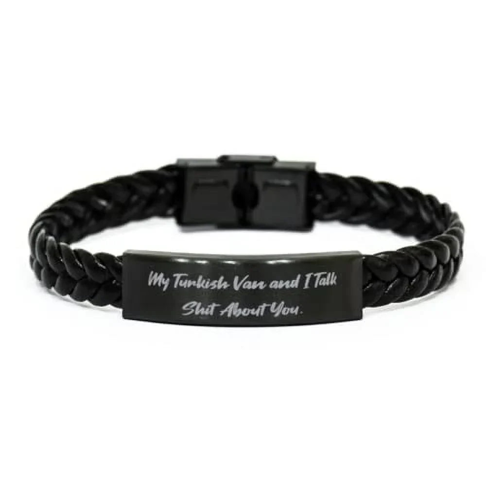 Braided Leather Bracelet, Turkish Van Cat Engraved Bracelet, Inspirational Gifts for Turkish Van Cat. My Turkish Van and I Talk