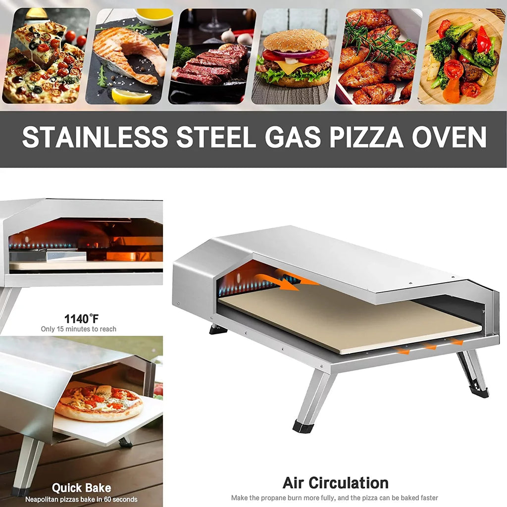 12 Gas Pizza Oven - Stainless Steel Outdoor Pizza Oven - Portable Gas Pizza Oven For Stone Baked Pizzas – excellent For Any Outdoor Kitchen