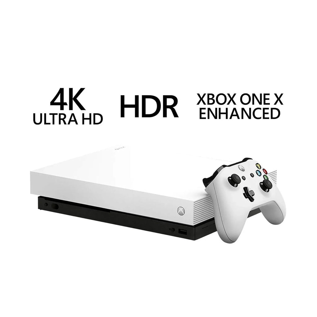 Xbox One X 1TB, 4K Ultra HD White with BOLT AXTION Cleaning Kit Headset Bundle Like New