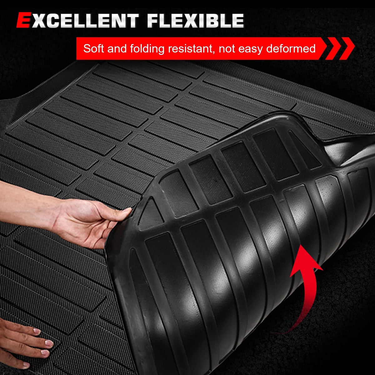 Ikon Motorsports Trunk Mat matching With 2021-2023 Jeep Wrangler 4xe, Black 3D Molded Car Rear Carpets Liner Protection TPE Thermo Plastic Elastomer All elements Boot Tray shield Protector Pad