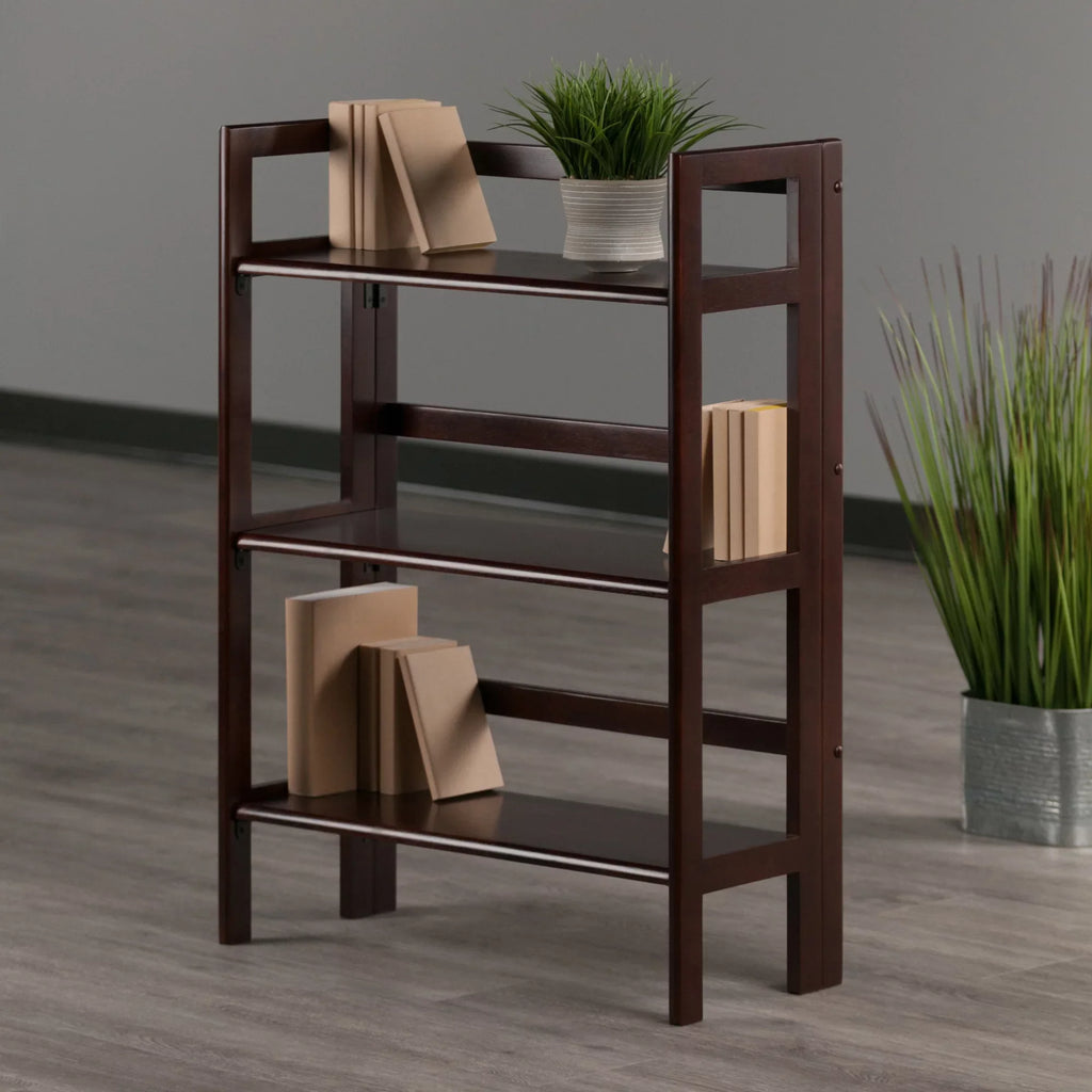 Winsome Wood Terry 3-Tier Foldable Shelf, Stackable, Walnut Finish