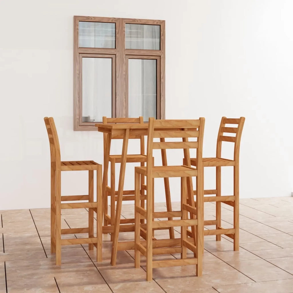 Dcenta 5 Piece Garden Bar Set Bar Table and 4 Stool Chairs Counter Height  Dining Set Acacia Wood for Bistro, Pub, Backyard, Terrace, Patio Furniture