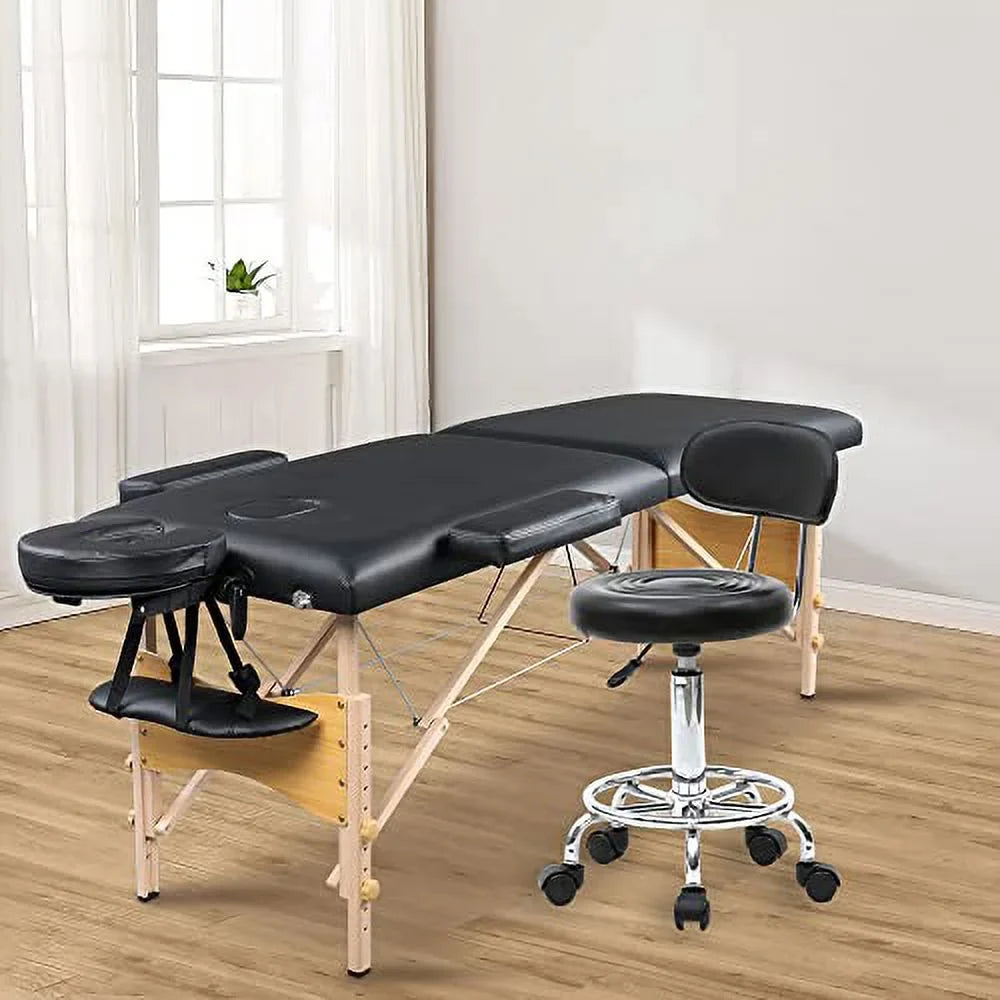Goujxcy Multi-Purpose Salon Stool Chair, Adjustable Rolling Swivel Stool with Back Cushion and Wheels Perfect for Beauty Salon Spa Tattoo Massage Dental Clinic Office Art Studio, White