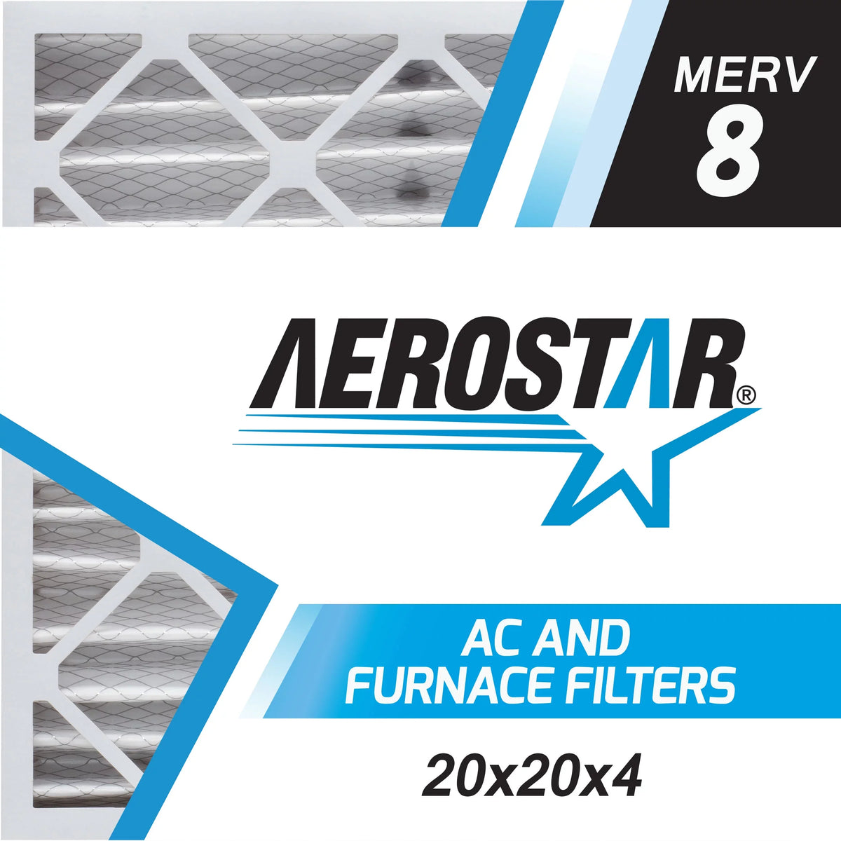 Aerostar 20x20x4 MERV  8, Pleated Air Filter, 20 x 20 x 4, Box of 6, Made in the USA