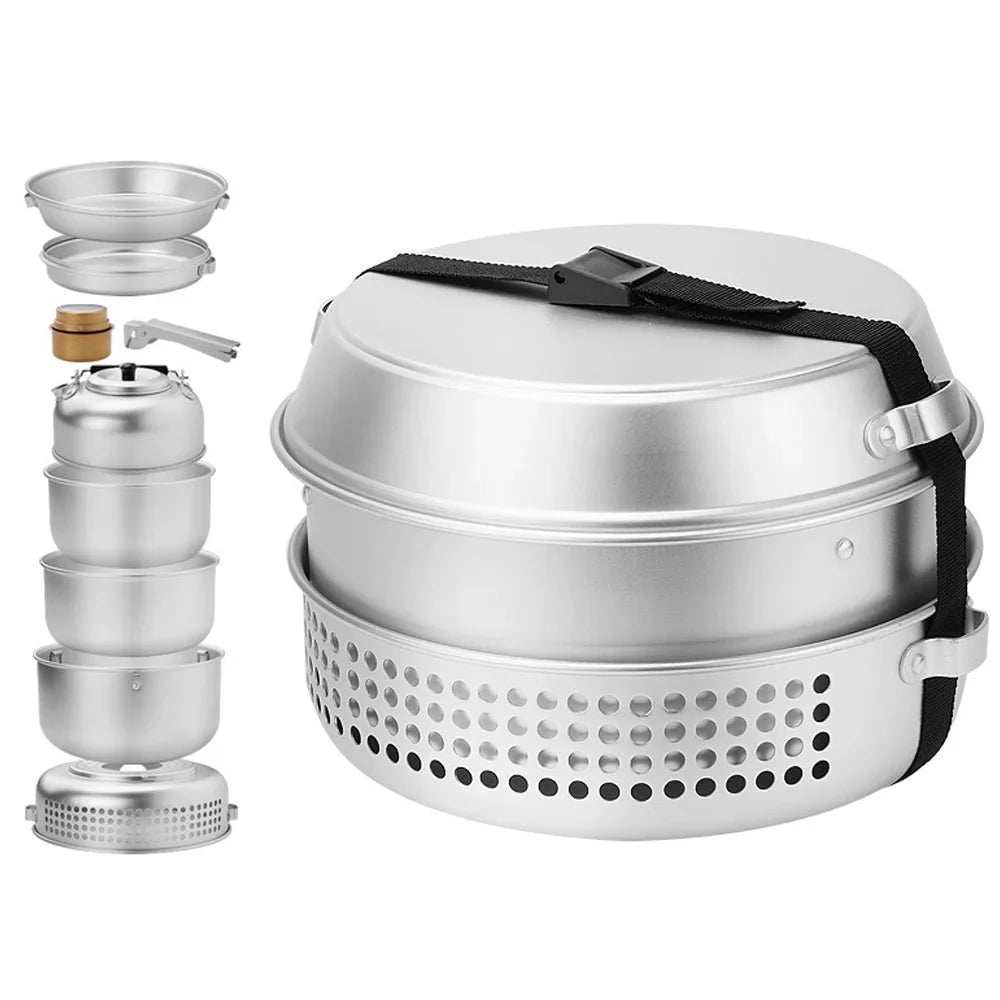 walmeck 10pcs Camping Stove Kit Camping Pot Pan Stove Set for Camping Cooking Backpacking