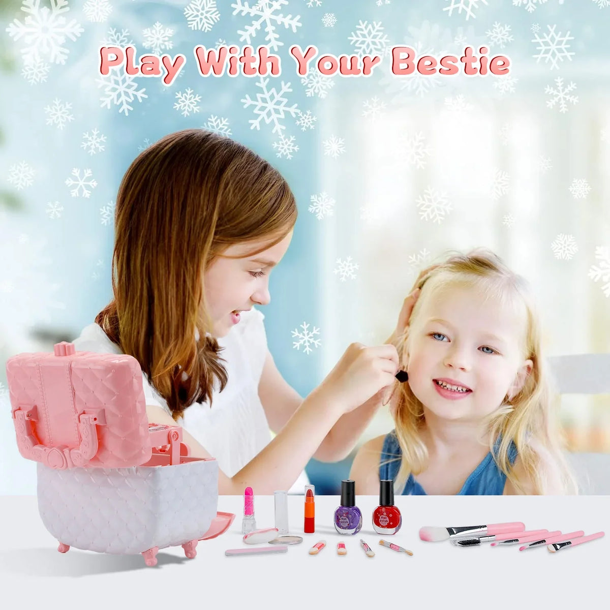 WATTNE Kids Makeup Kit for Girl 42 Pcs Washable Toddler Makeup Kit, Girl Toys Real Cosmetic Makeup Set, Safe & Non-Toxic Frozen Makeup Set for 3-12 Year Old Kids Christmas & Birthday Gift (Pink)