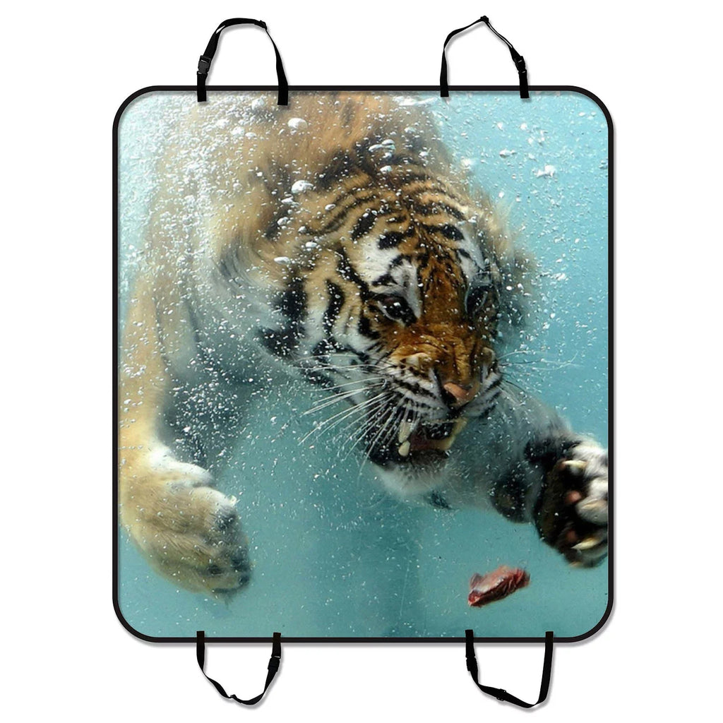 GCKG Fierce King Of Forest Tiger Swimming To A Meat Pet Car Seat protector Dog Car Seat Mat Hammock Cargo Mat Trunk Mat For Cars Trucks and SUV 54x60 inches