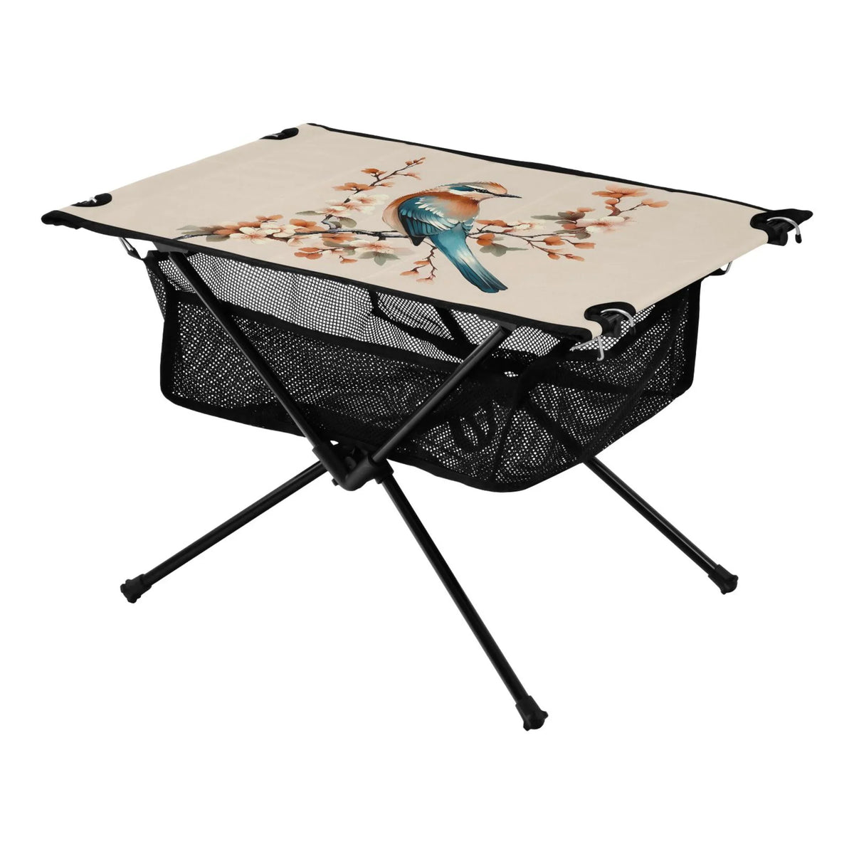 Birds on Flower Branches Camping Folding Table Portable Beach Table with Storage Bag Compact Picnic Table for Outdoor Travel Fishing BBQ