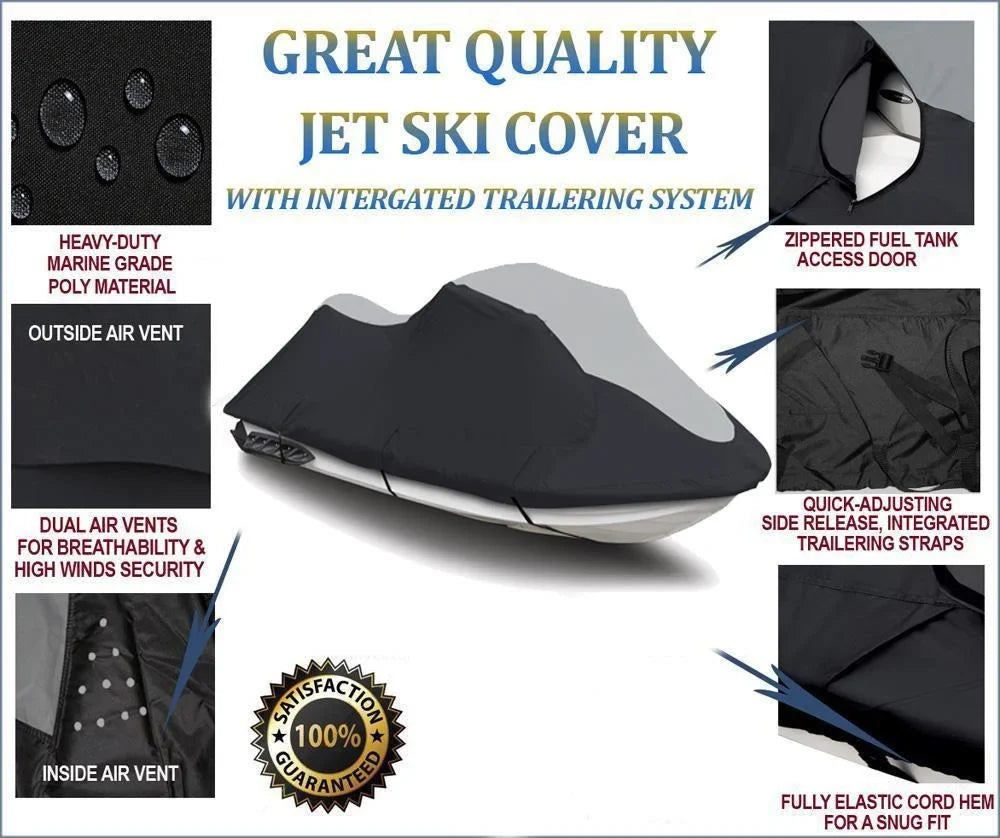 SUPER HEAVY-DUTY TOP OF THE LINE JETSKI protector appropriate for YAMAHA FZS Deluxe JetSki Jet Ski PWC protector 2009-2016 Black/Grey