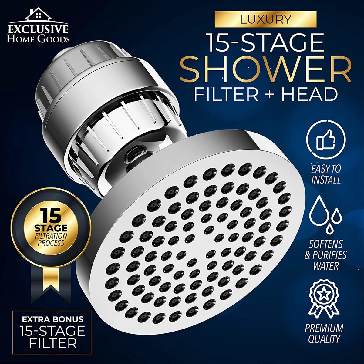 Exclusive Home Goods Rainfall Shower Head & Showerhead Filter System for Hard liquid