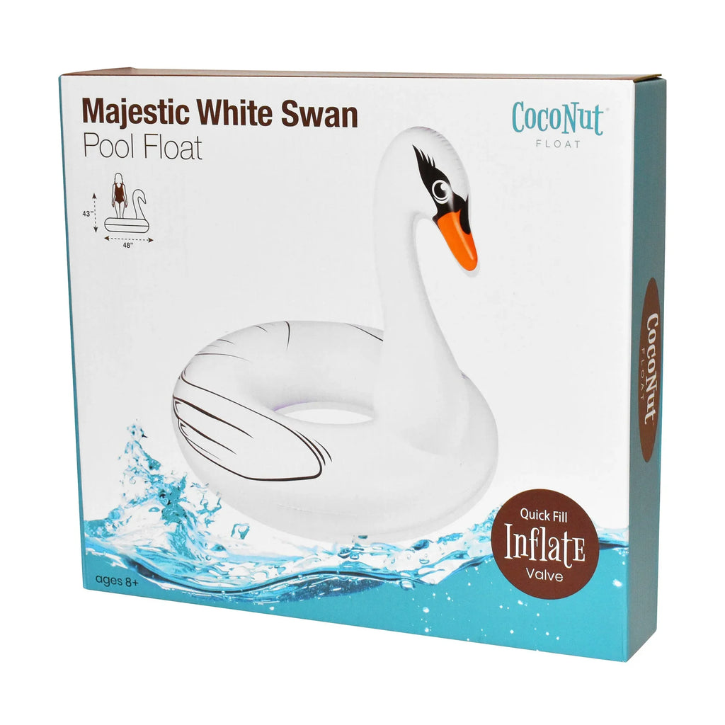 CocoNut Float: Majestic White Swan Pool Ring - 48"x43" Inflatable, Jumbo Round moisture Raft, Anti-Leak, Durable, Party