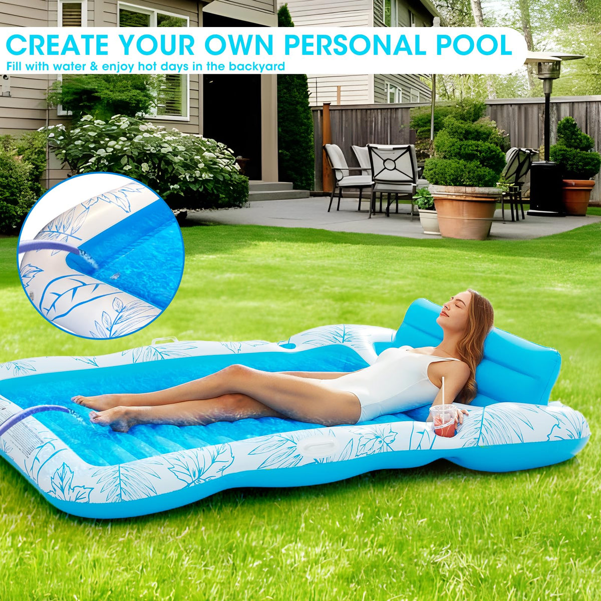 Inflatable Tanning Pool Lounger Float -4 in 1 Sun Tan Tub Sunbathing Pool Lounge Raft Floatie Toys liquid Filled Tanning Bed Mat Pad for Adult Blow Up Kiddie Pool Kids Ball Pit Pool L