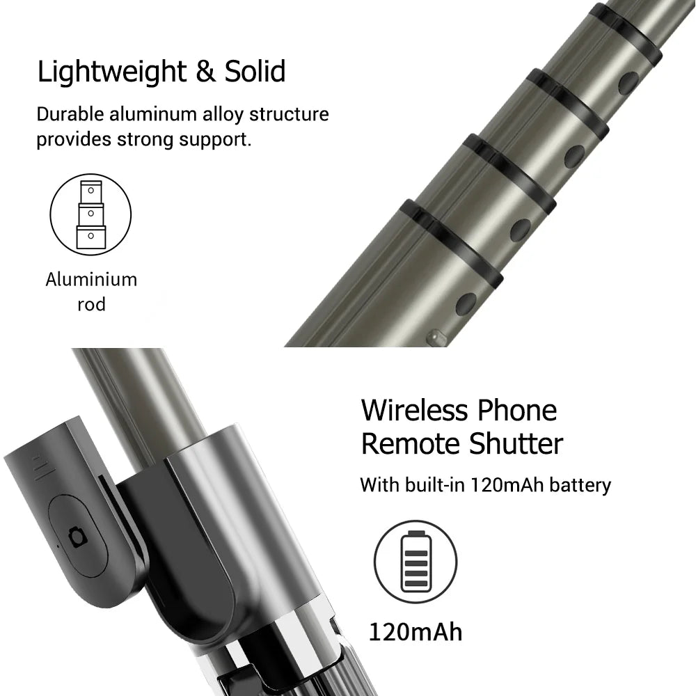 3 in 1 Phone Gimbal Stabilizer Selfie Stick Tripod 86cm 5-Section with Remote Shutter Phone Clamp Smart Rotatable matching with Smartphones